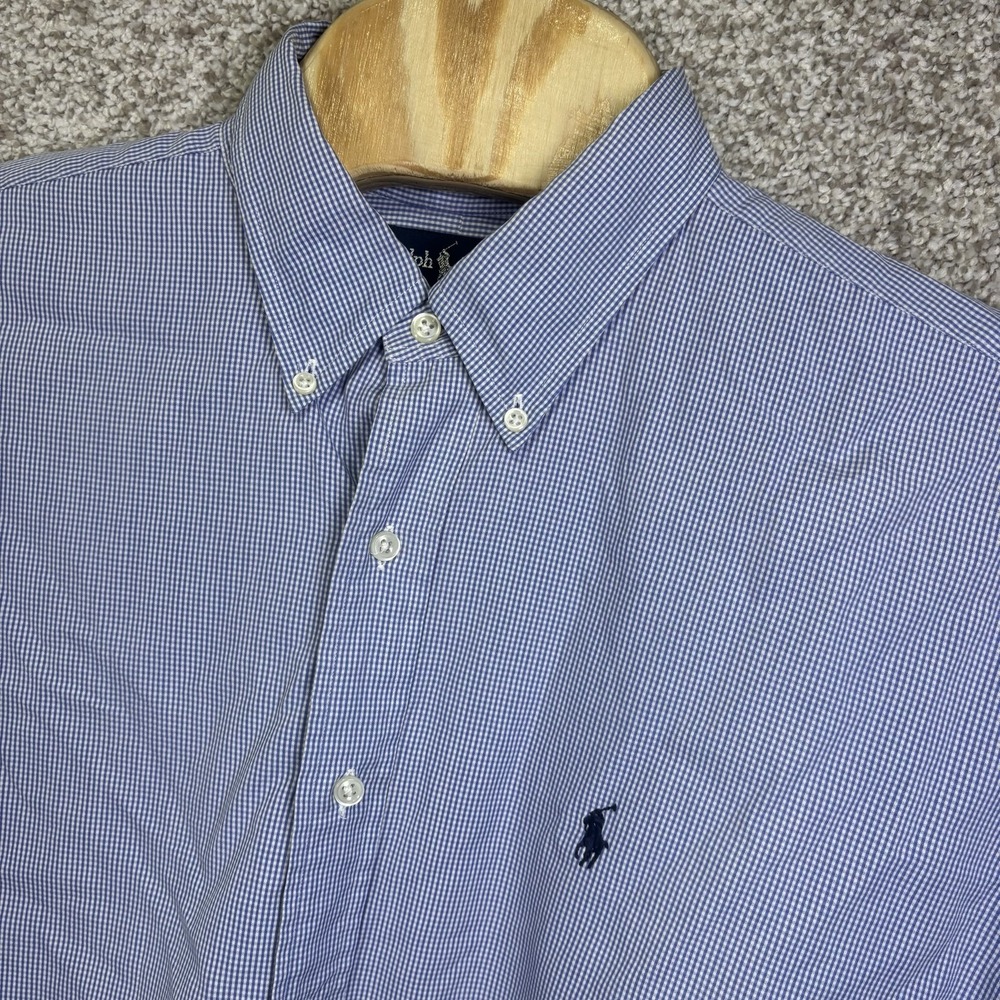 Ralph Lauren Shirt Mens XL Blue Check Long Sleeve Blake Button Down Pony Logo
